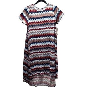 LulaRoe Carly Long/Midi Dress High Low Hem Stretchy Comfortable Sweater Print